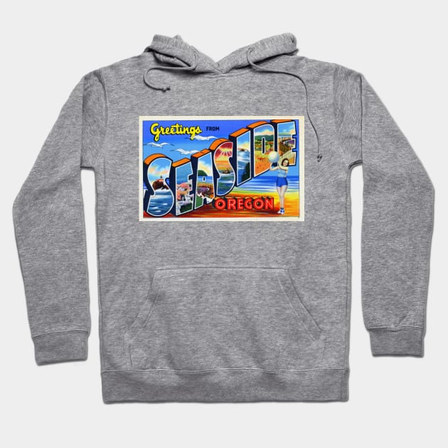 Greetings from Seaside, Oregon - Vintage Large Letter Postcard Hoodie by Naves